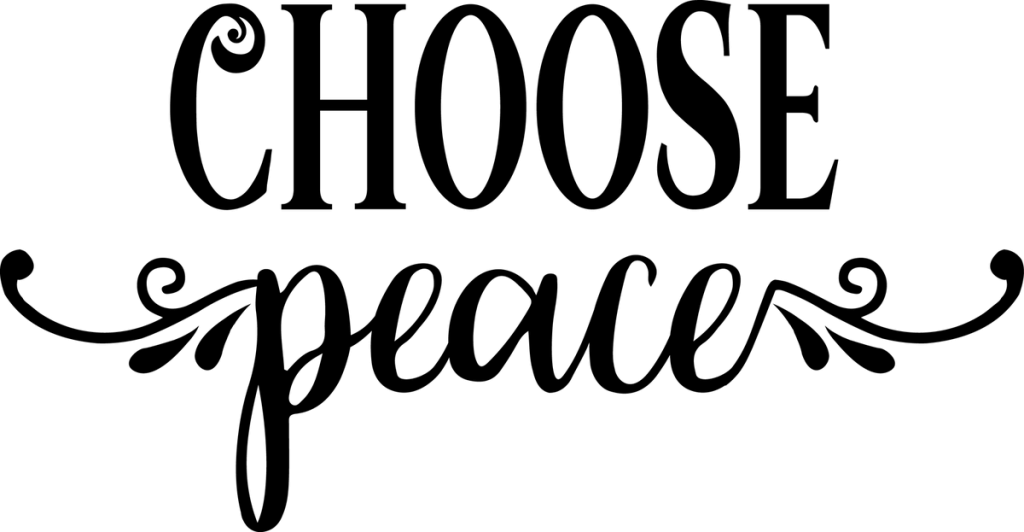 CHOOSE in black serif capitals above peace in script with leafy swashes
