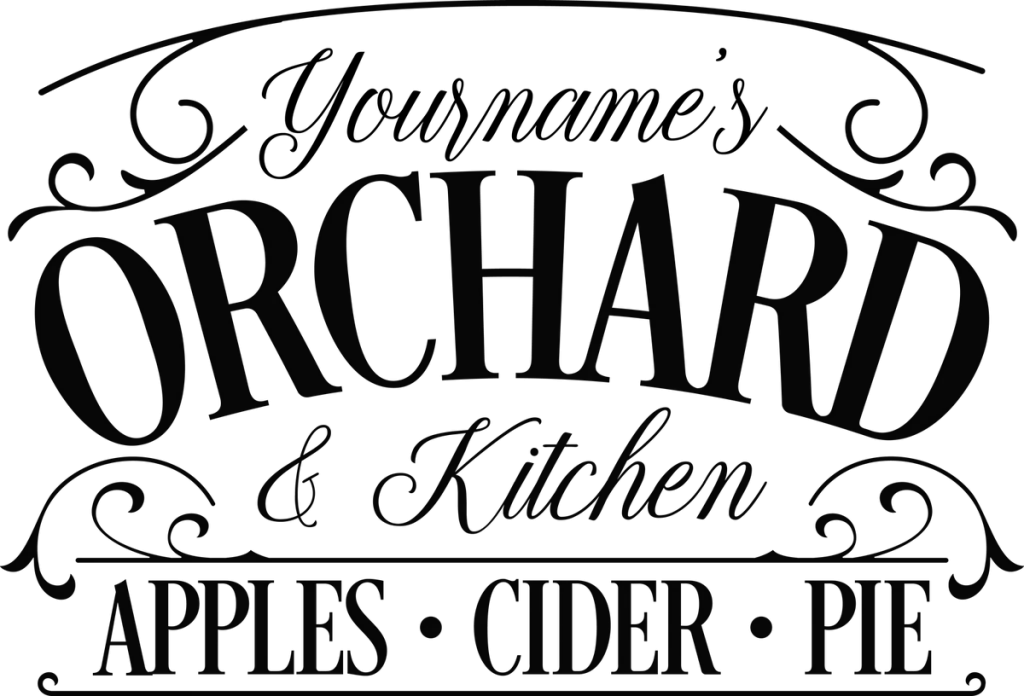Yourname's ORCHARD and Kitchen APPLES CIDER PIE in black with scroll ornaments