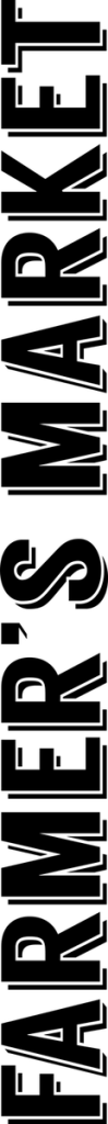 FARMER'S MARKET in tall black condensed capitals running vertically