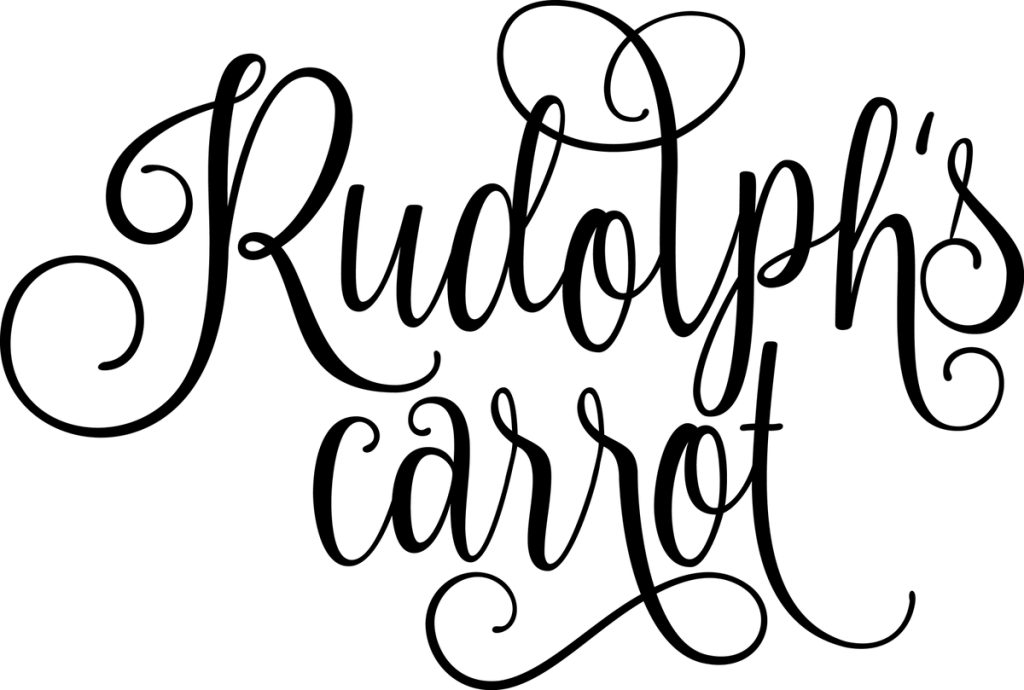Rudolph's carrot in black swirly script