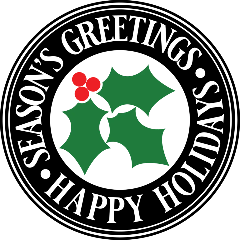 Season’s Greetings Happy Holidays Holly Round