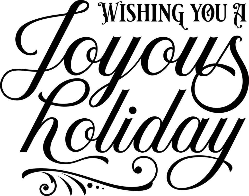 WISHING YOU A Joyous holiday in black with a scroll flourish