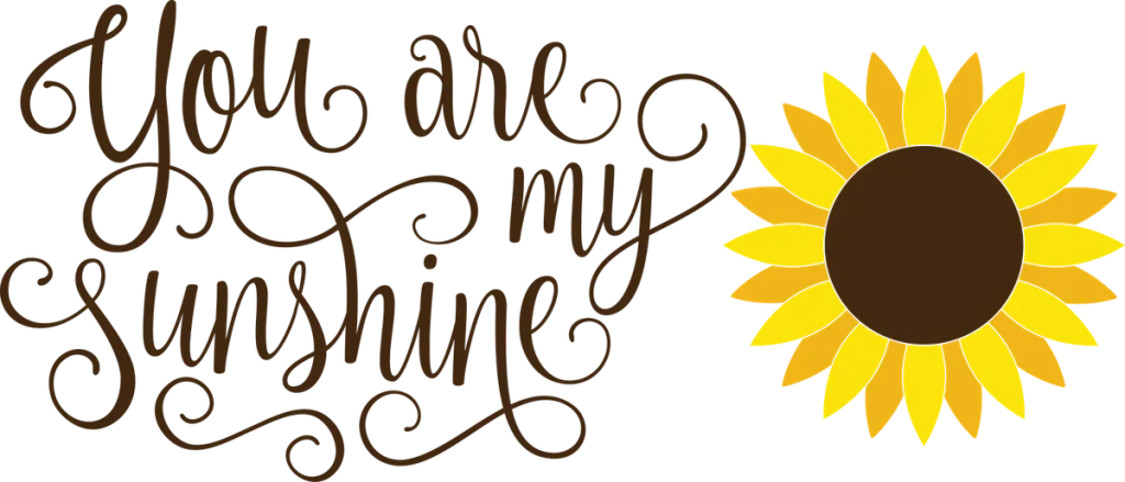 You are my sunshine in brown script beside a yellow sunflower